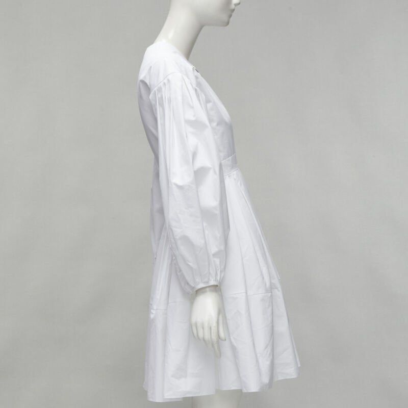 Alexander McQueen ALEXANDER MCQUEEN white cotton silver zip front puff sleeve flared dress IT36 XS Size XS / US 0-2 / IT 36-38 - 4 Thumbnail