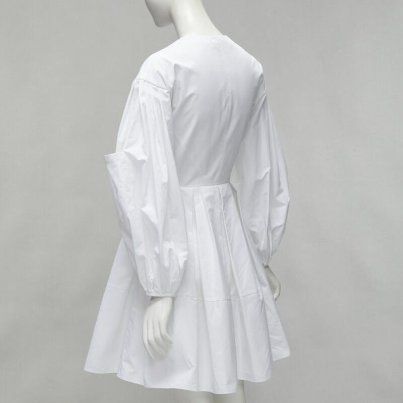 Alexander McQueen ALEXANDER MCQUEEN white cotton silver zip front puff sleeve flared dress IT36 XS Size XS / US 0-2 / IT 36-38 - 6 Thumbnail