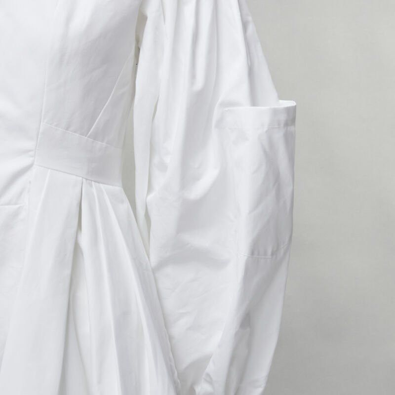 Alexander McQueen ALEXANDER MCQUEEN white cotton silver zip front puff sleeve flared dress IT36 XS Size XS / US 0-2 / IT 36-38 - 2 Thumbnail