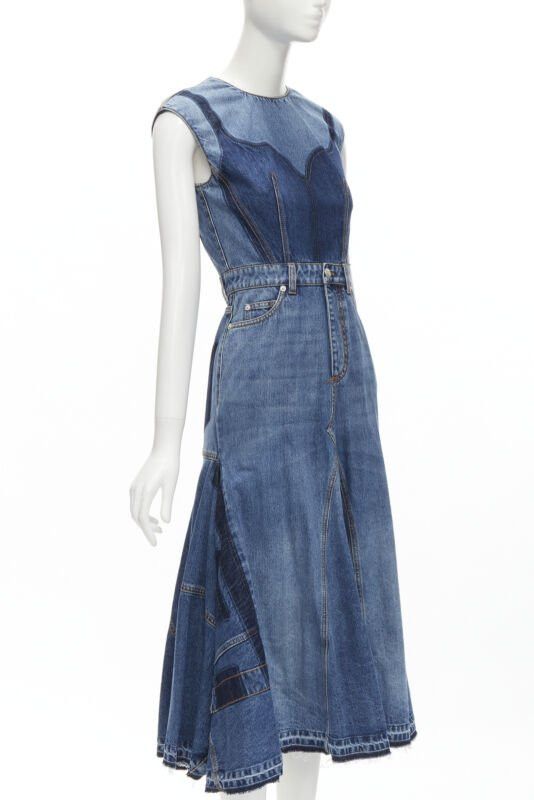 Alexander McQueen ALEXANDER MCQUEEN 2021 Runway washed denim shadow bodice midi dress IT38 XS Size XS / US 0-2 / IT 36-38 - 3 Thumbnail