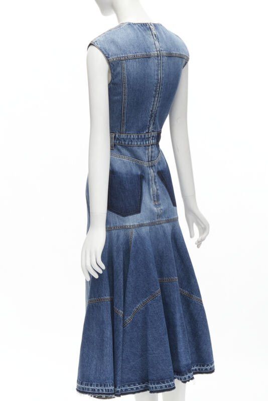 Alexander McQueen ALEXANDER MCQUEEN 2021 Runway washed denim shadow bodice midi dress IT38 XS Size XS / US 0-2 / IT 36-38 - 6 Thumbnail