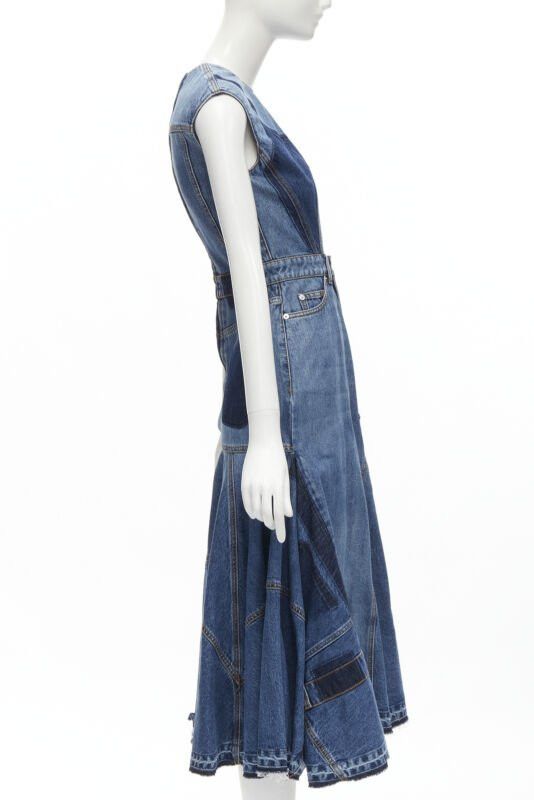 Alexander McQueen ALEXANDER MCQUEEN 2021 Runway washed denim shadow bodice midi dress IT38 XS Size XS / US 0-2 / IT 36-38 - 4 Thumbnail