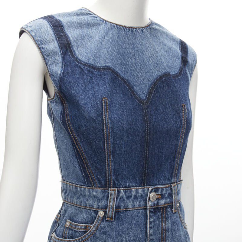 Alexander McQueen ALEXANDER MCQUEEN 2021 Runway washed denim shadow bodice midi dress IT38 XS Size XS / US 0-2 / IT 36-38 - 7 Thumbnail