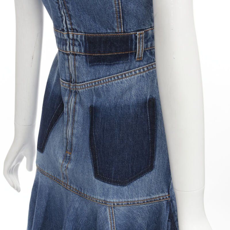Alexander McQueen ALEXANDER MCQUEEN 2021 Runway washed denim shadow bodice midi dress IT38 XS Size XS / US 0-2 / IT 36-38 - 2 Thumbnail