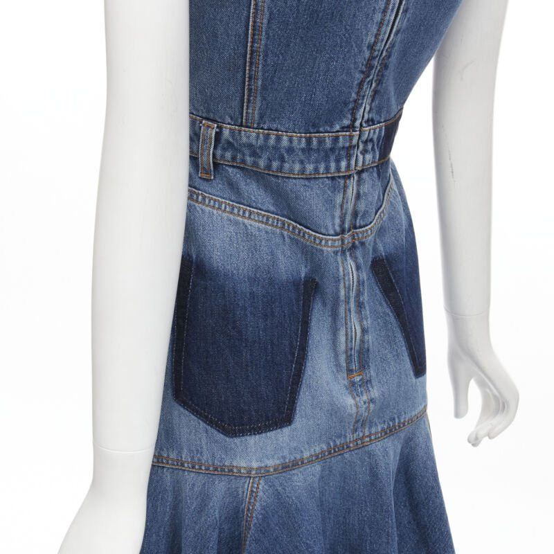 Alexander McQueen ALEXANDER MCQUEEN 2021 Runway washed denim shadow bodice midi dress IT38 XS Size XS / US 0-2 / IT 36-38 - 9 Thumbnail