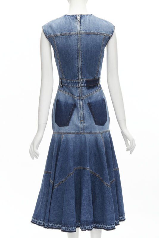 Alexander McQueen ALEXANDER MCQUEEN 2021 Runway washed denim shadow bodice midi dress IT38 XS Size XS / US 0-2 / IT 36-38 - 5 Thumbnail