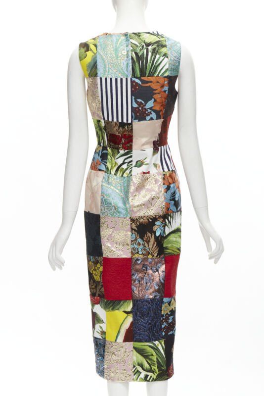 Dolce & Gabbana DOLCE GABBANA 2021 mixed grid patchwork jacquard front slit midi dress IT38 XS Size XS / US 0-2 / IT 36-38 - 5 Thumbnail