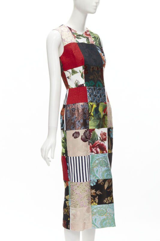 Dolce & Gabbana DOLCE GABBANA 2021 mixed grid patchwork jacquard front slit midi dress IT38 XS Size XS / US 0-2 / IT 36-38 - 3 Thumbnail