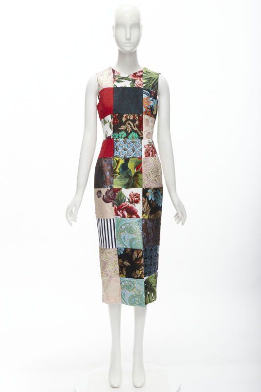 Dolce & Gabbana DOLCE GABBANA 2021 mixed grid patchwork jacquard front slit midi dress IT38 XS Size XS / US 0-2 / IT 36-38 - 11 Thumbnail