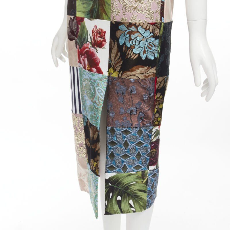 Dolce & Gabbana DOLCE GABBANA 2021 mixed grid patchwork jacquard front slit midi dress IT38 XS Size XS / US 0-2 / IT 36-38 - 9 Thumbnail