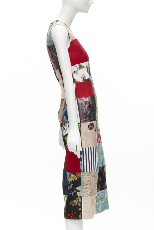 Dolce & Gabbana DOLCE GABBANA 2021 mixed grid patchwork jacquard front slit midi dress IT38 XS Size XS / US 0-2 / IT 36-38 - 4 Thumbnail