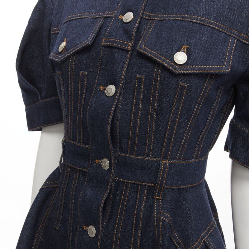 Alexander McQueen ALEXANDER MCQUEEN 2022 indigo blue denim corset rounded sleeve dress IT38 XS Size XS / US 0-2 / IT 36-38 - 2 Thumbnail