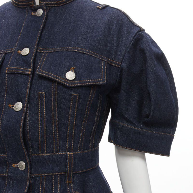 Alexander McQueen ALEXANDER MCQUEEN 2022 indigo blue denim corset rounded sleeve dress IT38 XS Size XS / US 0-2 / IT 36-38 - 8 Thumbnail
