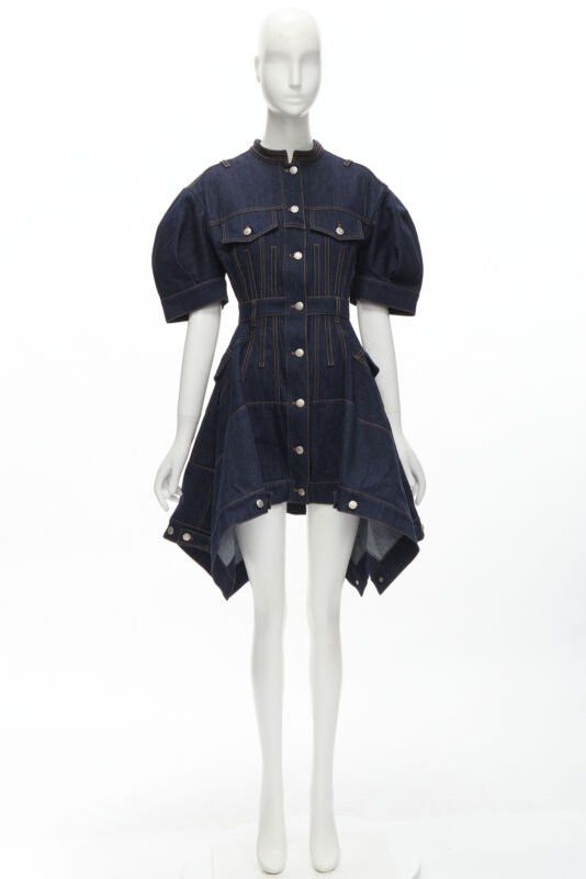 Alexander McQueen ALEXANDER MCQUEEN 2022 indigo blue denim corset rounded sleeve dress IT38 XS Size XS / US 0-2 / IT 36-38 - 12 Thumbnail