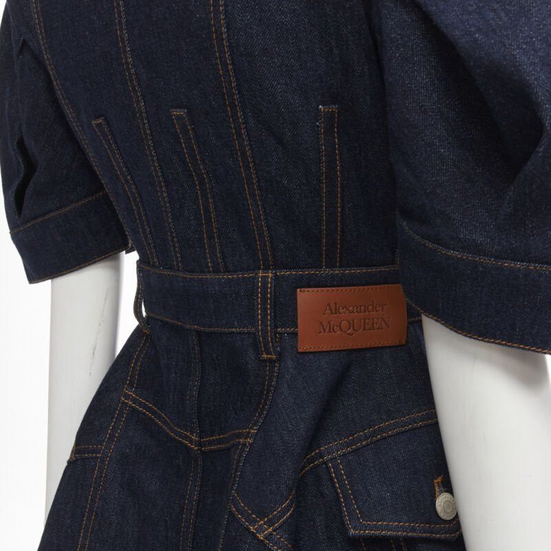 Alexander McQueen ALEXANDER MCQUEEN 2022 indigo blue denim corset rounded sleeve dress IT38 XS Size XS / US 0-2 / IT 36-38 - 10 Thumbnail