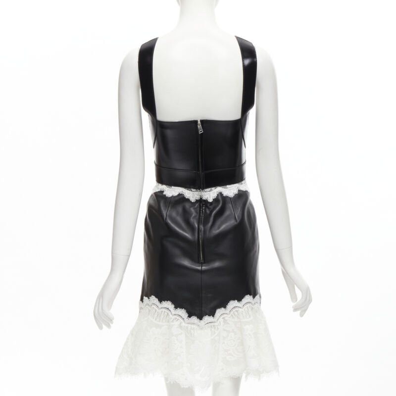 Alexander McQueen ALEXANDER MCQUEEN 2020 Runway black leather bustier white lace dress IT38 S Size XS / US 0-2 / IT 36-38 - 5 Thumbnail