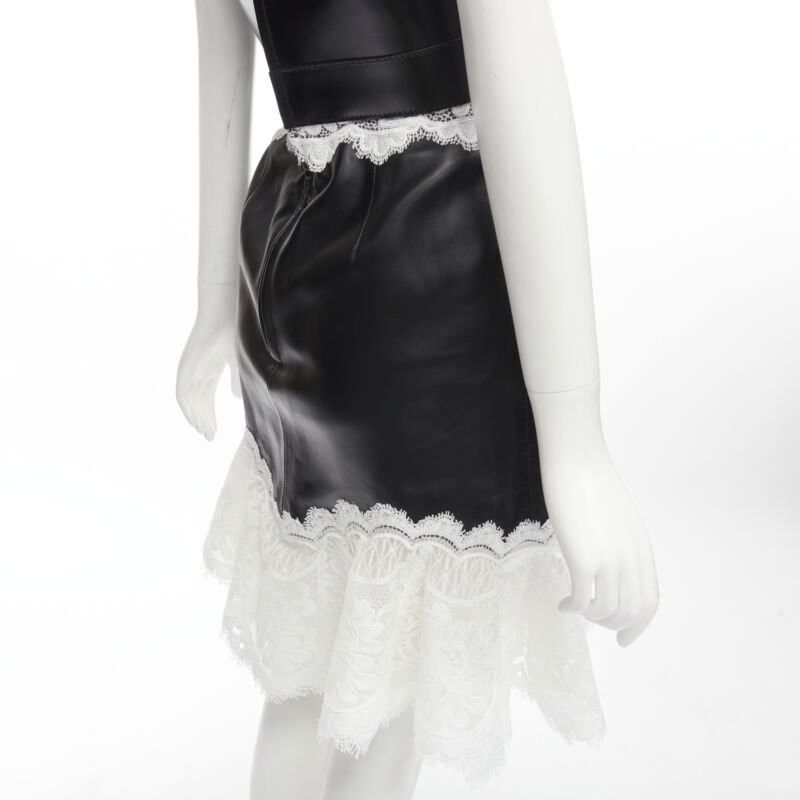 Alexander McQueen ALEXANDER MCQUEEN 2020 Runway black leather bustier white lace dress IT38 S Size XS / US 0-2 / IT 36-38 - 9 Thumbnail