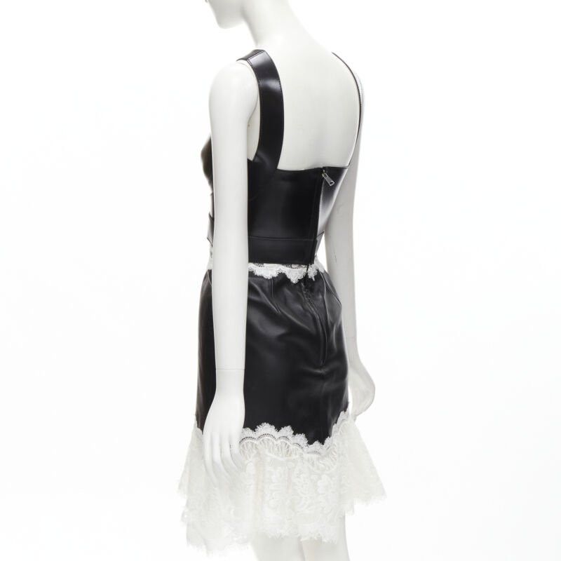 Alexander McQueen ALEXANDER MCQUEEN 2020 Runway black leather bustier white lace dress IT38 S Size XS / US 0-2 / IT 36-38 - 6 Thumbnail