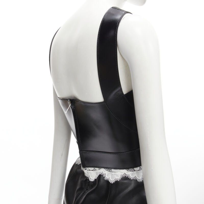 Alexander McQueen ALEXANDER MCQUEEN 2020 Runway black leather bustier white lace dress IT38 S Size XS / US 0-2 / IT 36-38 - 8 Thumbnail