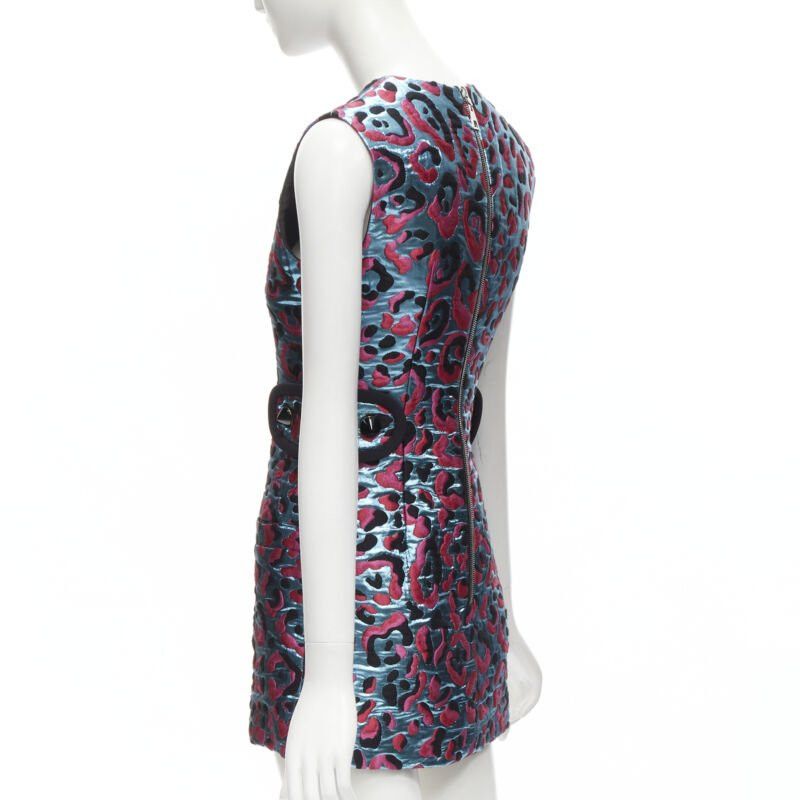 Louis Vuitton LOUIS VUITTON 2022 metallic blue pink leopard jacquard strap belt dress FR34 XS Size XS / US 0-2 / IT 36-38 - 6 Thumbnail