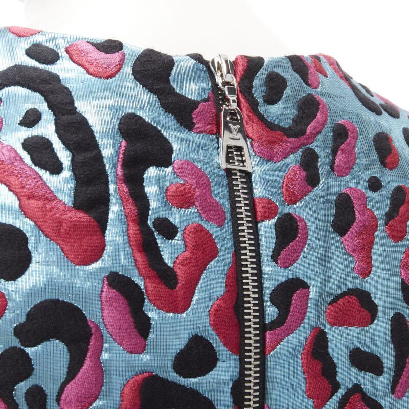Louis Vuitton LOUIS VUITTON 2022 metallic blue pink leopard jacquard strap belt dress FR34 XS Size XS / US 0-2 / IT 36-38 - 8 Thumbnail