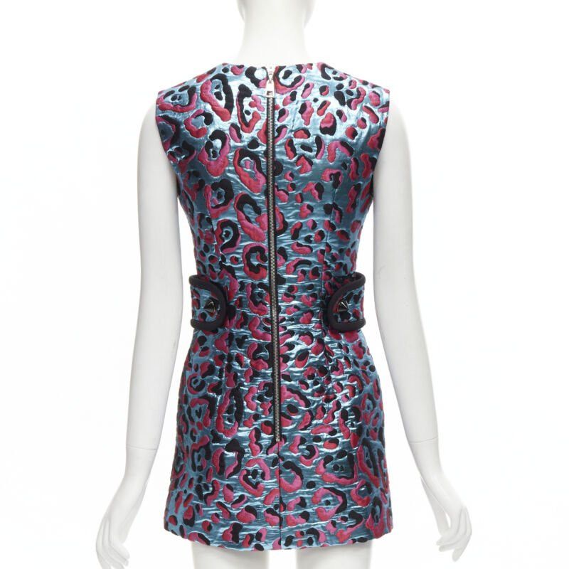 Louis Vuitton LOUIS VUITTON 2022 metallic blue pink leopard jacquard strap belt dress FR34 XS Size XS / US 0-2 / IT 36-38 - 5 Thumbnail