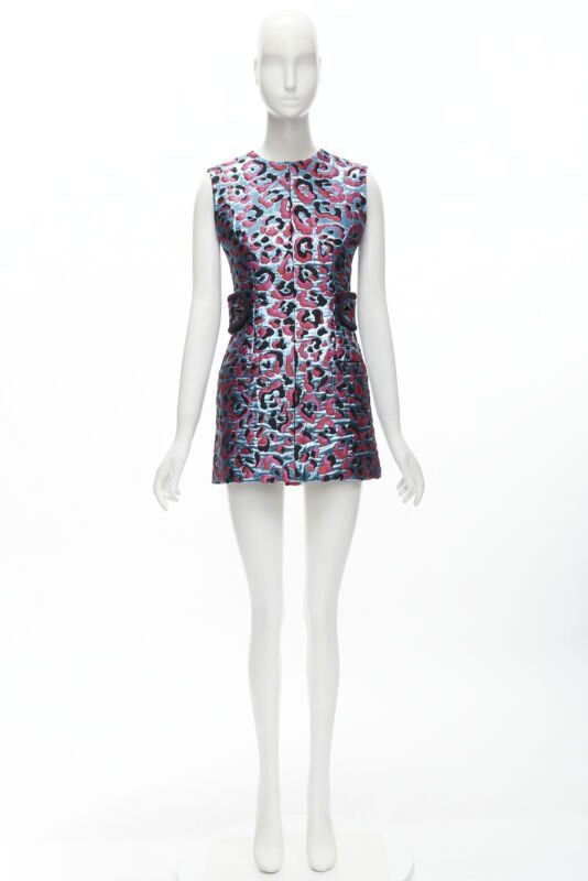 Louis Vuitton LOUIS VUITTON 2022 metallic blue pink leopard jacquard strap belt dress FR34 XS Size XS / US 0-2 / IT 36-38 - 10 Thumbnail