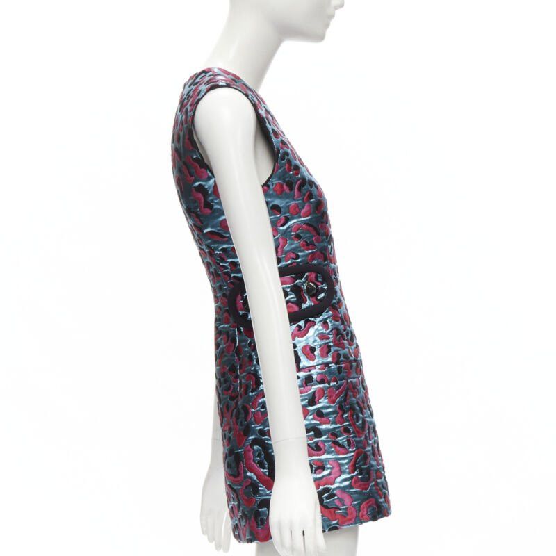 Louis Vuitton LOUIS VUITTON 2022 metallic blue pink leopard jacquard strap belt dress FR34 XS Size XS / US 0-2 / IT 36-38 - 4 Thumbnail