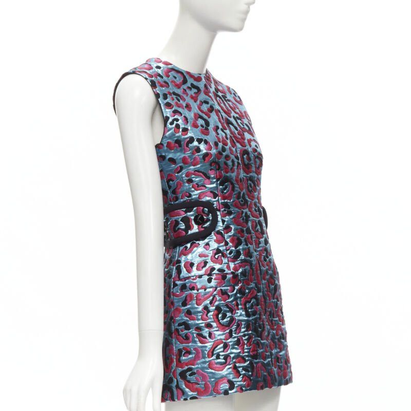 Louis Vuitton LOUIS VUITTON 2022 metallic blue pink leopard jacquard strap belt dress FR34 XS Size XS / US 0-2 / IT 36-38 - 3 Thumbnail