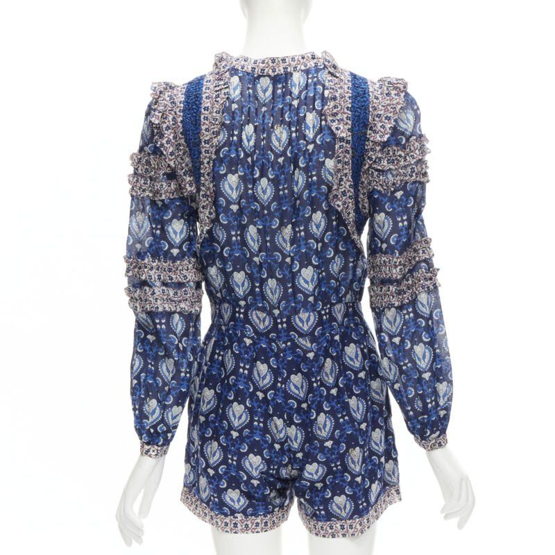 Sea New York SEA NEW YORK blue floral print ruffle trim long sleeve romper playsuit US0 XS Size 26" / US 2 / IT 38 - 5 Thumbnail