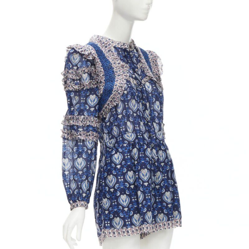 Sea New York SEA NEW YORK blue floral print ruffle trim long sleeve romper playsuit US0 XS Size 26" / US 2 / IT 38 - 3 Thumbnail