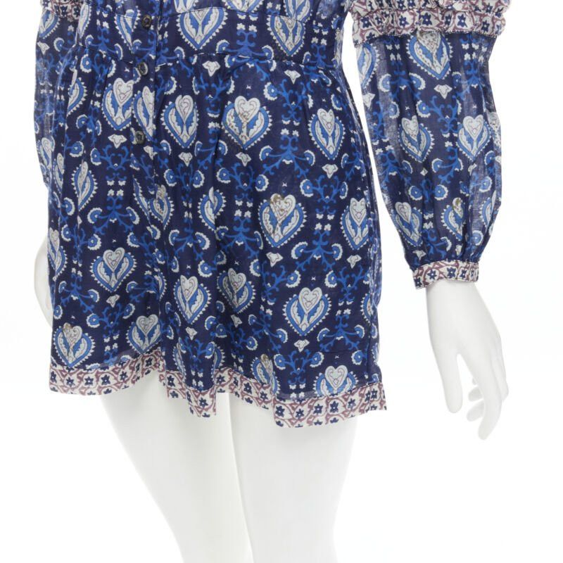 Sea New York SEA NEW YORK blue floral print ruffle trim long sleeve romper playsuit US0 XS Size 26" / US 2 / IT 38 - 8 Thumbnail