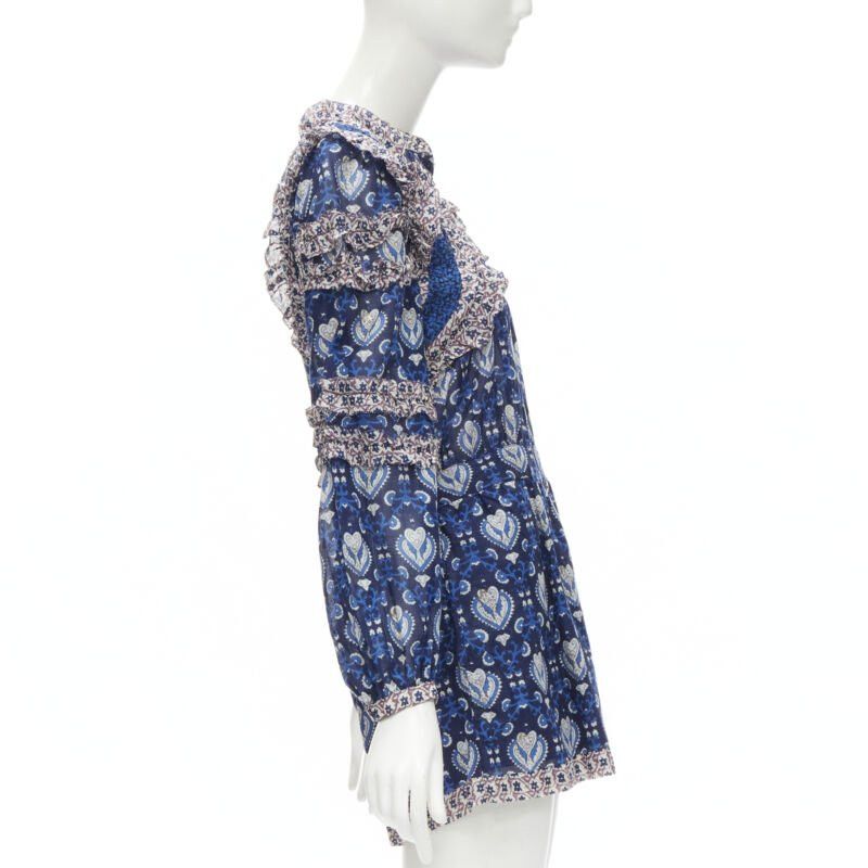 Sea New York SEA NEW YORK blue floral print ruffle trim long sleeve romper playsuit US0 XS Size 26" / US 2 / IT 38 - 4 Thumbnail