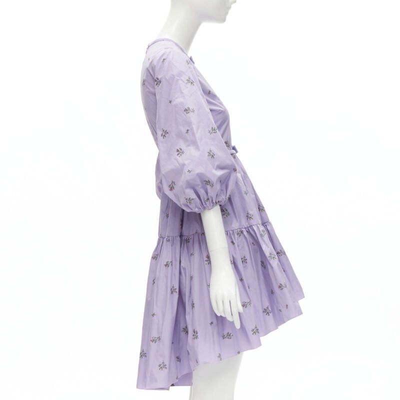 RED Valentino RED VALENTINO purple floral embroidery bow puff sleeve babydoll dress IT36 XS Size XS / US 0-2 / IT 36-38 - 4 Thumbnail
