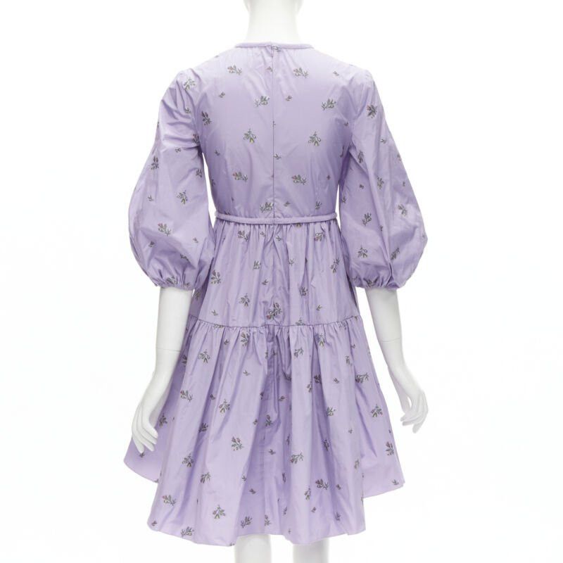RED Valentino RED VALENTINO purple floral embroidery bow puff sleeve babydoll dress IT36 XS Size XS / US 0-2 / IT 36-38 - 5 Thumbnail