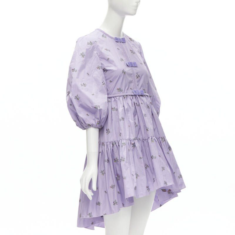 RED Valentino RED VALENTINO purple floral embroidery bow puff sleeve babydoll dress IT36 XS Size XS / US 0-2 / IT 36-38 - 3 Thumbnail