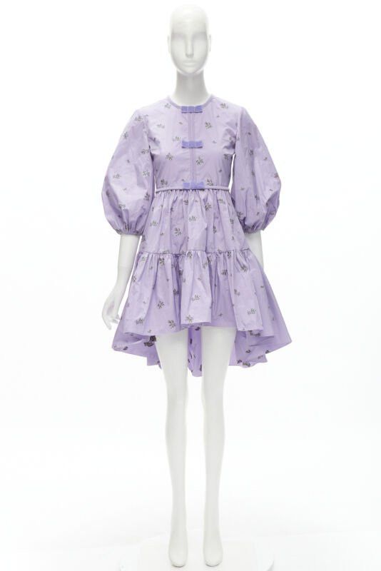 RED Valentino RED VALENTINO purple floral embroidery bow puff sleeve babydoll dress IT36 XS Size XS / US 0-2 / IT 36-38 - 11 Thumbnail