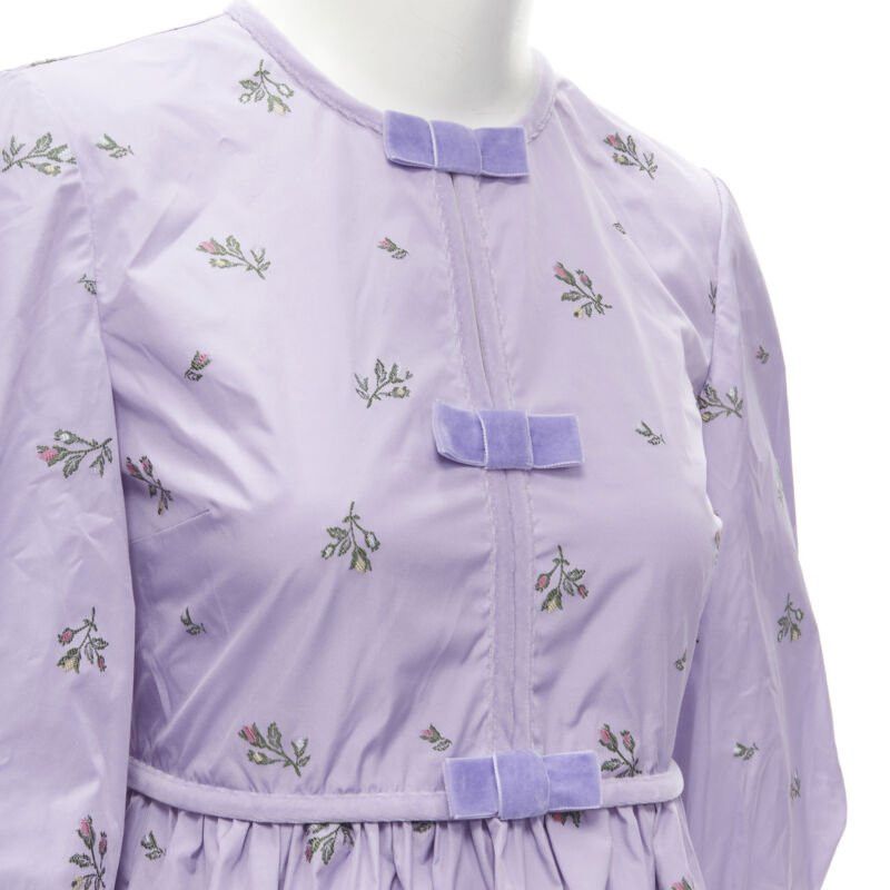 RED Valentino RED VALENTINO purple floral embroidery bow puff sleeve babydoll dress IT36 XS Size XS / US 0-2 / IT 36-38 - 2 Thumbnail