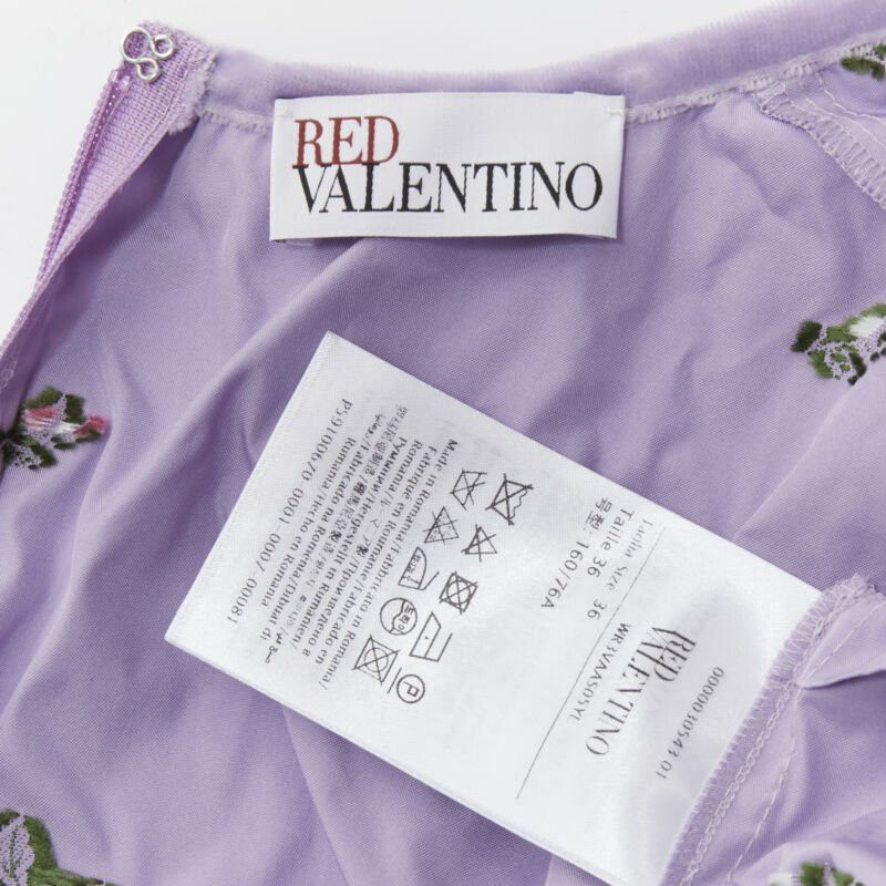 RED Valentino RED VALENTINO purple floral embroidery bow puff sleeve babydoll dress IT36 XS Size XS / US 0-2 / IT 36-38 - 10 Thumbnail