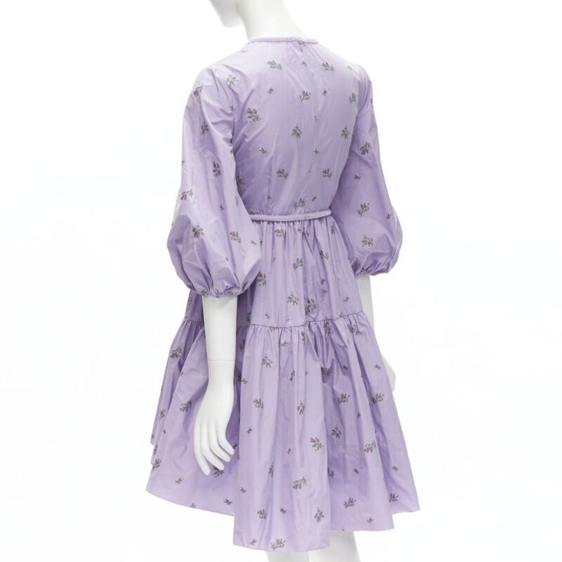 RED Valentino RED VALENTINO purple floral embroidery bow puff sleeve babydoll dress IT36 XS Size XS / US 0-2 / IT 36-38 - 6 Thumbnail