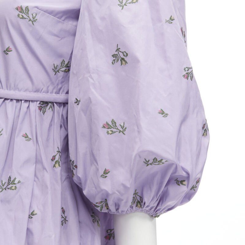 RED Valentino RED VALENTINO purple floral embroidery bow puff sleeve babydoll dress IT36 XS Size XS / US 0-2 / IT 36-38 - 7 Thumbnail