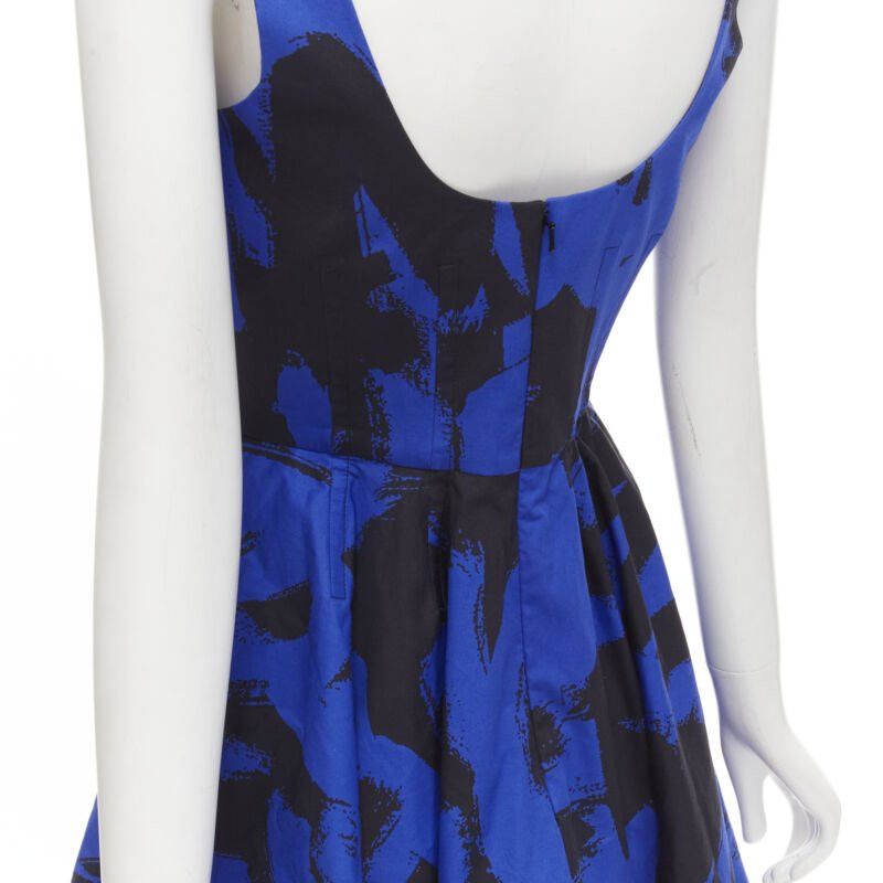 Alexander McQueen ALEXANDER MCQUEEN 2022 black blue abstract print fit flared scoop dress It38 S Size XS / US 0-2 / IT 36-38 - 8 Thumbnail