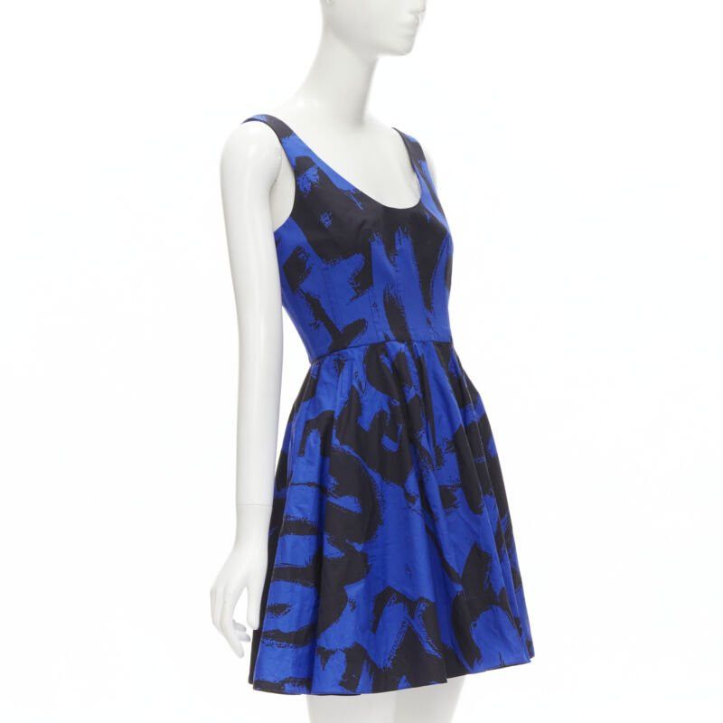 Alexander McQueen ALEXANDER MCQUEEN 2022 black blue abstract print fit flared scoop dress It38 S Size XS / US 0-2 / IT 36-38 - 3 Thumbnail