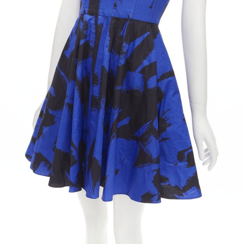 Alexander McQueen ALEXANDER MCQUEEN 2022 black blue abstract print fit flared scoop dress It38 S Size XS / US 0-2 / IT 36-38 - 7 Thumbnail