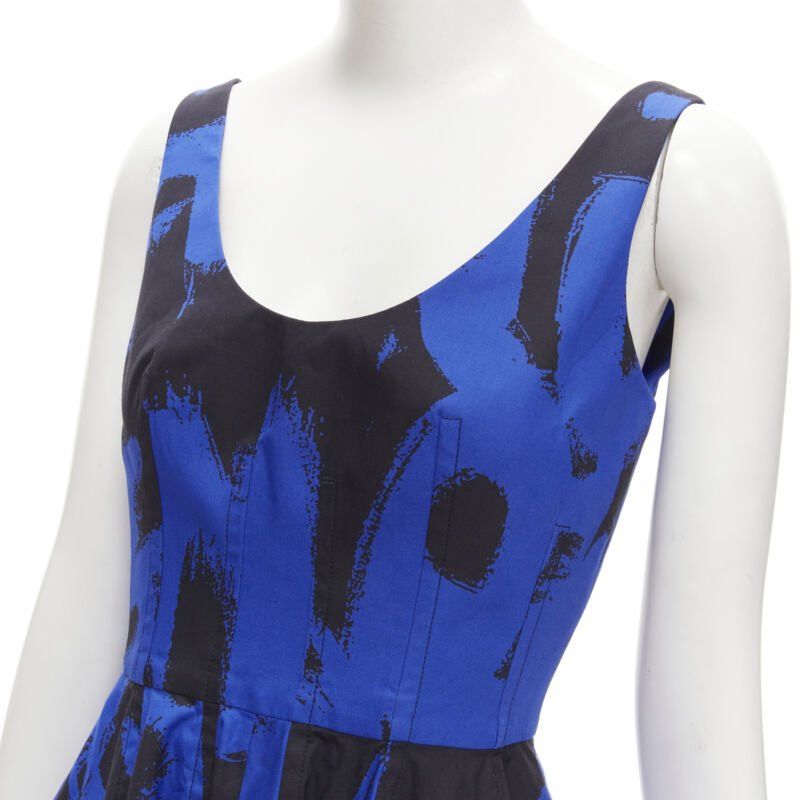Alexander McQueen ALEXANDER MCQUEEN 2022 black blue abstract print fit flared scoop dress It38 S Size XS / US 0-2 / IT 36-38 - 2 Thumbnail