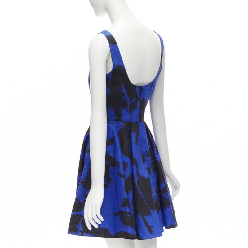 Alexander McQueen ALEXANDER MCQUEEN 2022 black blue abstract print fit flared scoop dress It38 S Size XS / US 0-2 / IT 36-38 - 6 Thumbnail
