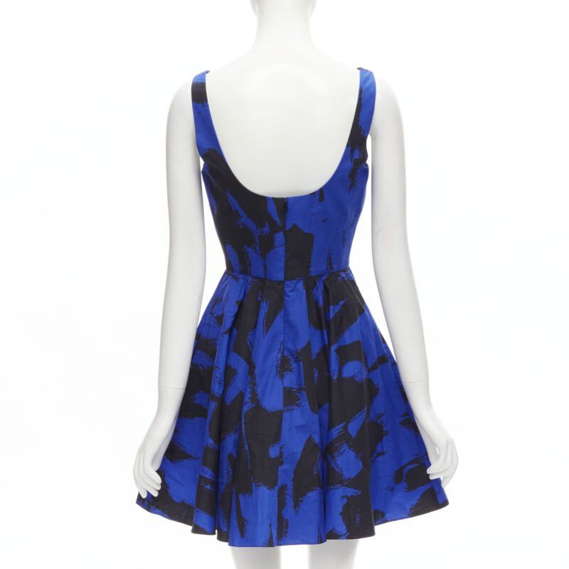 Alexander McQueen ALEXANDER MCQUEEN 2022 black blue abstract print fit flared scoop dress It38 S Size XS / US 0-2 / IT 36-38 - 5 Thumbnail