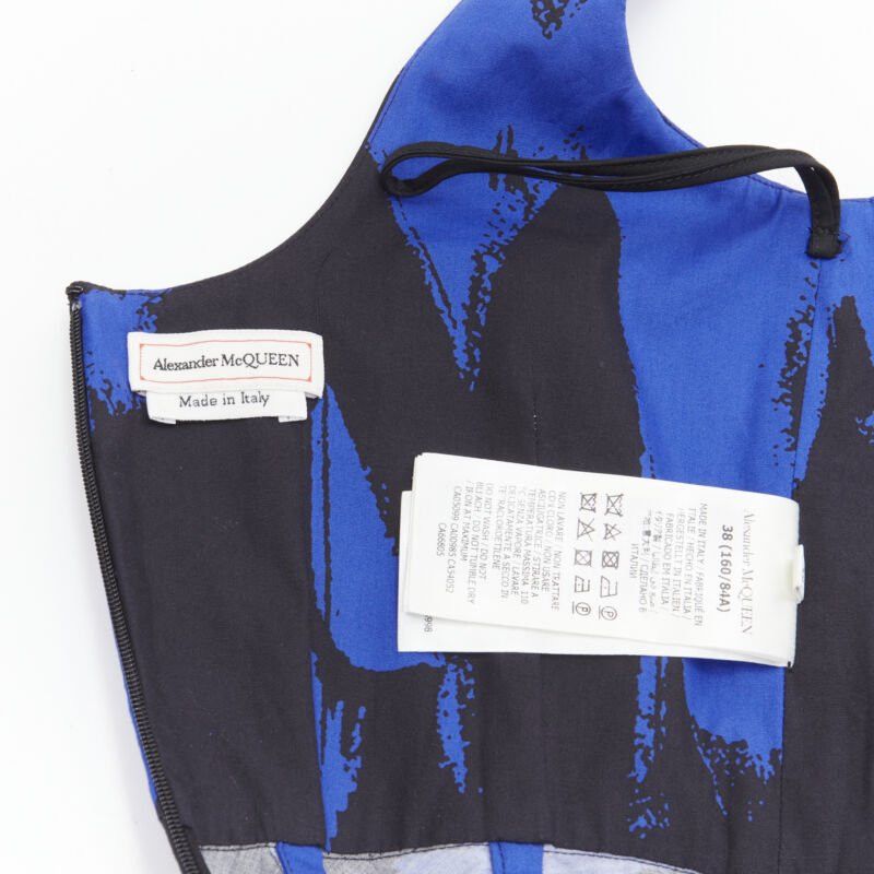 Alexander McQueen ALEXANDER MCQUEEN 2022 black blue abstract print fit flared scoop dress It38 S Size XS / US 0-2 / IT 36-38 - 9 Thumbnail