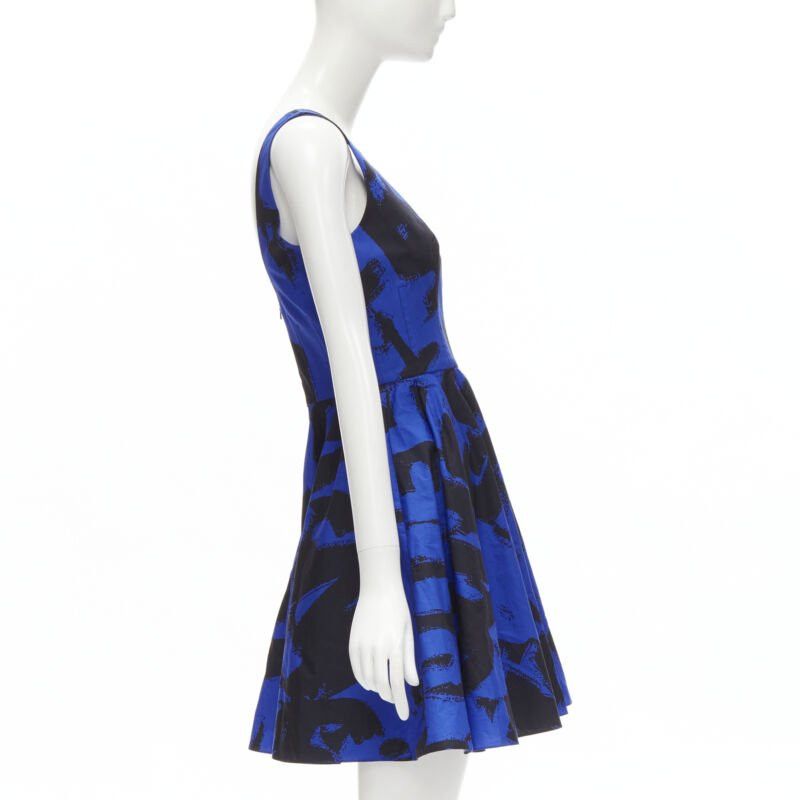 Alexander McQueen ALEXANDER MCQUEEN 2022 black blue abstract print fit flared scoop dress It38 S Size XS / US 0-2 / IT 36-38 - 4 Thumbnail
