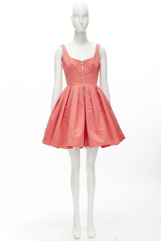 Alexander McQueen ALEXANDER MCQUEEN 2021 pink taffeta zip front fit flared dress IT38 S Size XS / US 0-2 / IT 36-38 - 10 Thumbnail
